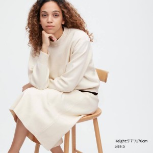 Women's Uniqlo Smooth Cotton Crew Neck Knitwear White | PVKQ-13596