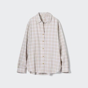 Women's Uniqlo Soft Brushed Checked Long Sleeved Shirts Light Grey | OFRM-08236