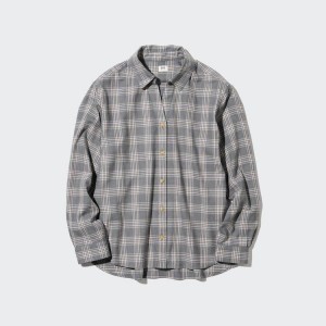 Women's Uniqlo Soft Brushed Checked Long Sleeved Shirts Grey | WYRS-81623