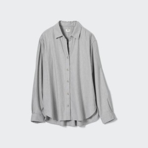 Women's Uniqlo Soft Brushed Long Sleeved Shirts Grey | BCQY-29470