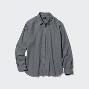 Women's Uniqlo Soft Brushed Long Sleeved Shirts Grey | QTJV-58096