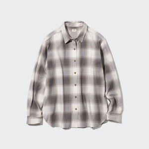 Women's Uniqlo Soft Brushed Long Sleeved Shirts Grey | IEFV-61072