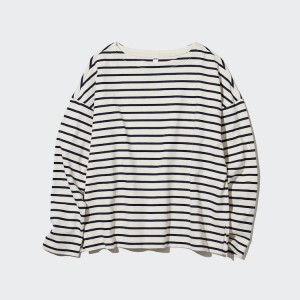 Women's Uniqlo Striped Long Sleeved T Shirts White | DESP-71385