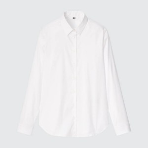 Women's Uniqlo Supima Cotton Stretch Broadcloth Long Sleeved Shirts White | ODWN-69271