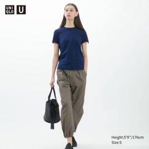 Women's Uniqlo U Crew Neck Short Sleeved T Shirts Navy | JUAQ-29465