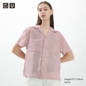 Women's Uniqlo U Sheer Short Sleeved Shirts Pink | MJIG-89526