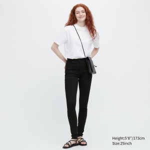 Women's Uniqlo Ultra Stretch High Rise Skinny Fit (Long) Jeans Black | GULW-83124