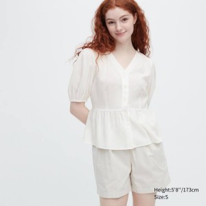 Women's Uniqlo Viscose Lawn Short Sleeved Blouse White | HDBT-60124