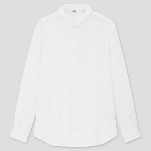 Women's Uniqlo Viscose Long Sleeved (2020 Season) Blouse White | YCJS-06738