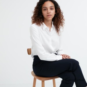 Women's Uniqlo Viscose Long Sleeved (2021 Season) Blouse White | YNHQ-48359