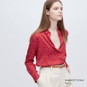 Women's Uniqlo Viscose Printed Long Sleeved Blouse Red | DQVO-68453