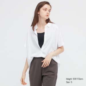 Women's Uniqlo Viscose Short Sleeved Blouse White | QDNL-42876