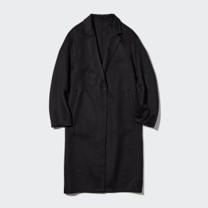 Women's Uniqlo Wool Blend Long Coats Black | JUIH-23140