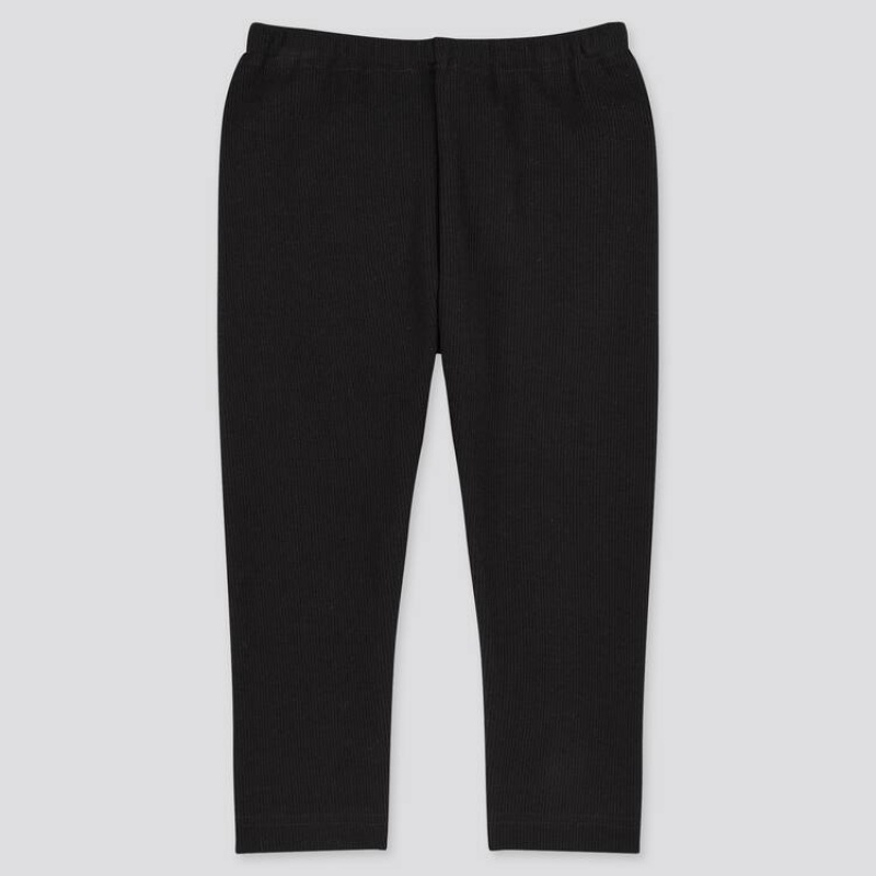 Baby Uniqlo Cotton Ribbed (2021 Season) Leggings Black | HYEA-53609