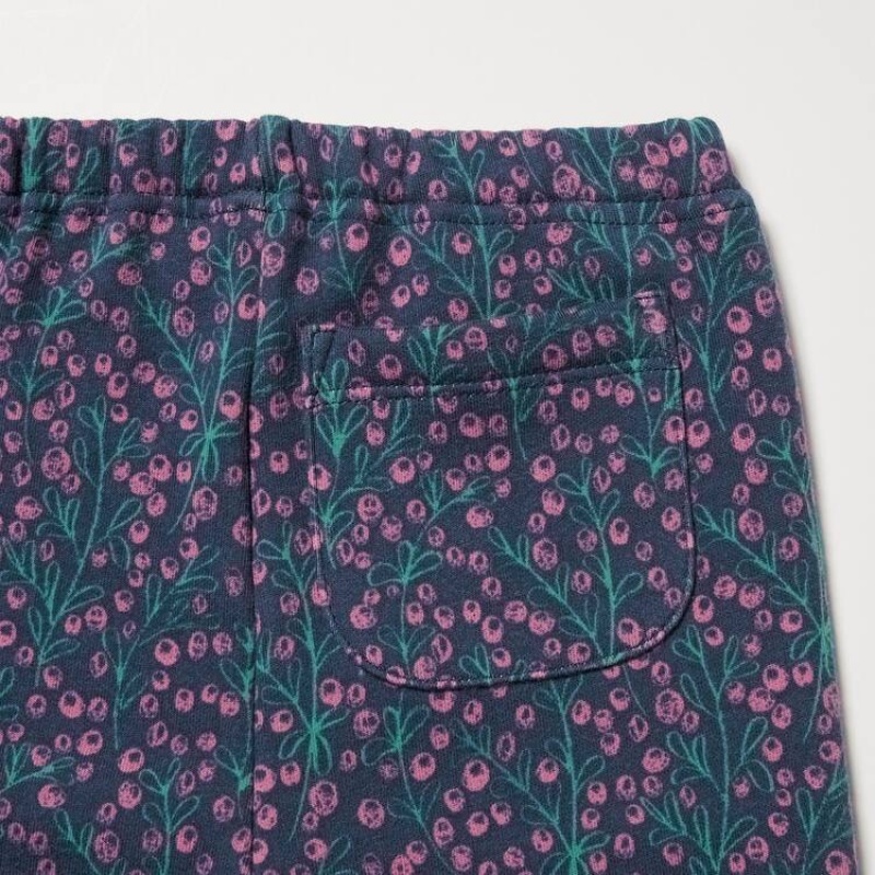 Baby Uniqlo Fleece Berry Print Leggings Blue | QECJ-96175