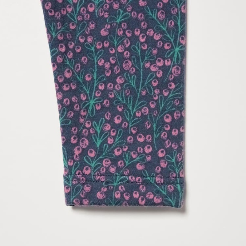 Baby Uniqlo Fleece Berry Print Leggings Blue | QECJ-96175