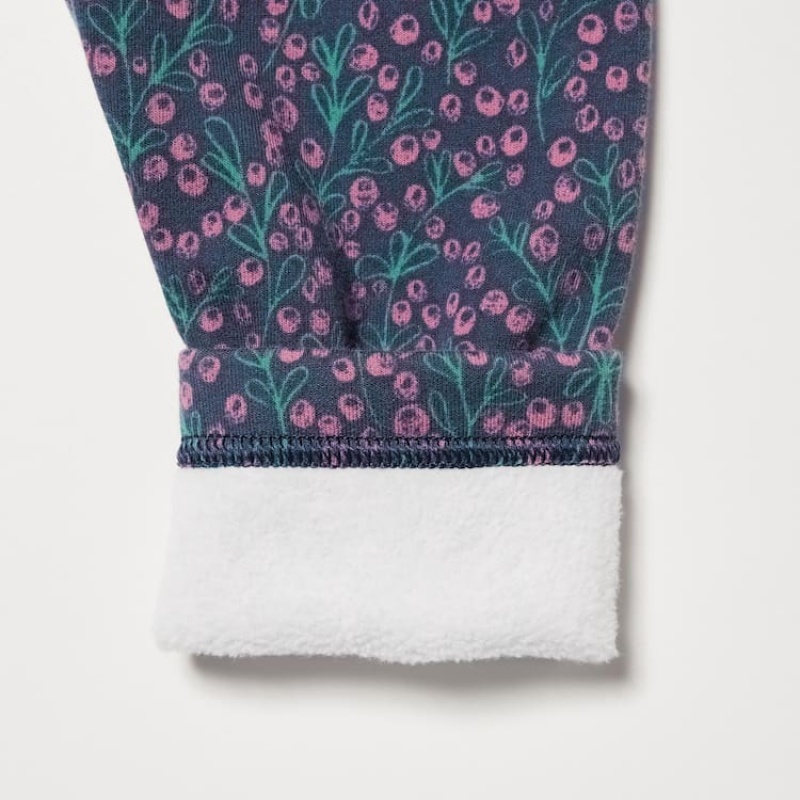 Baby Uniqlo Fleece Berry Print Leggings Blue | QECJ-96175