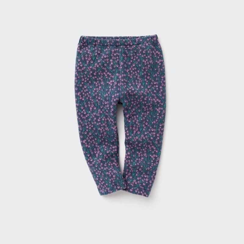 Baby Uniqlo Fleece Berry Print Leggings Blue | QECJ-96175