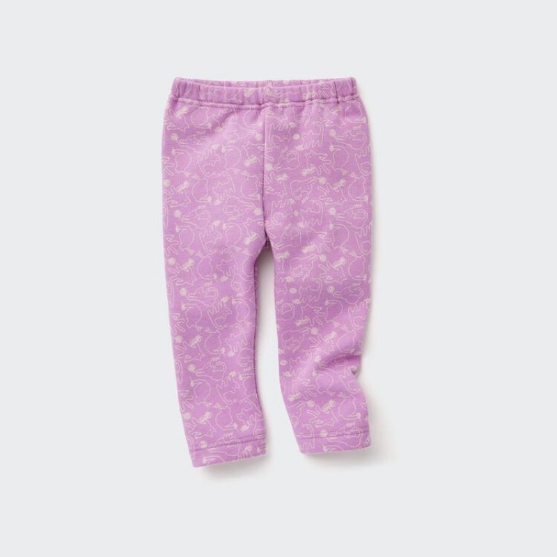 Baby Uniqlo Fleece Cat Print Leggings Pink | CTKV-43920