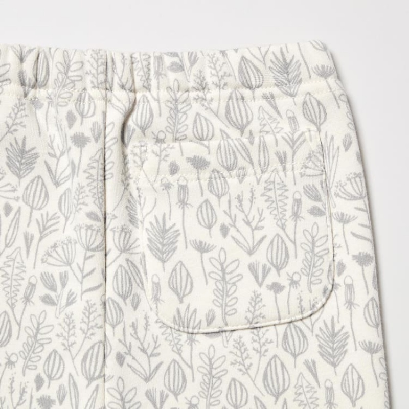 Baby Uniqlo Fleece Flower Print Leggings White | KRTF-08327