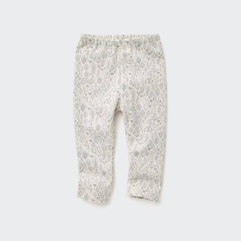 Baby Uniqlo Fleece Flower Print Leggings White | KRTF-08327