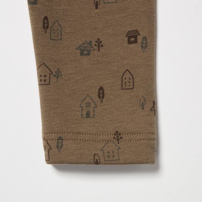 Baby Uniqlo Fleece House Print Leggings Brown | TVLN-43721