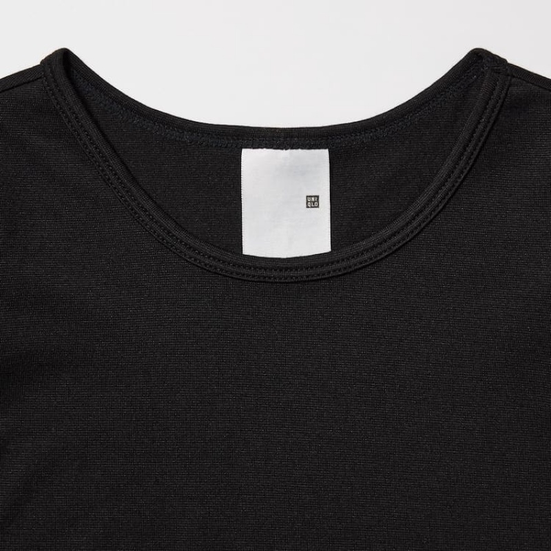 Baby Uniqlo Heattech Scoop Neck Long Sleeved Thermal Tops Black | IZQM-10234