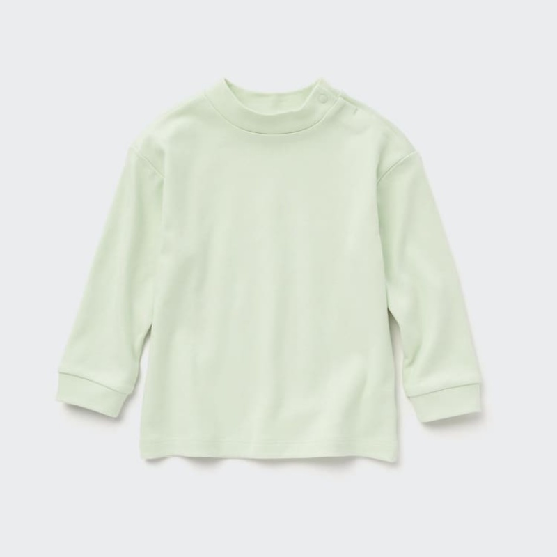 Baby Uniqlo Soft Touch Cotton Mock Neck Long Sleeved T Shirts Light Green | YEZI-46521