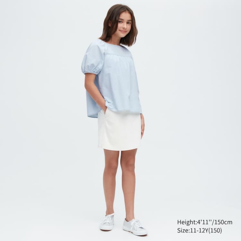 Kids' Uniqlo 100% Cotton Chambray Gathered Shirts Blue | XRUA-85126