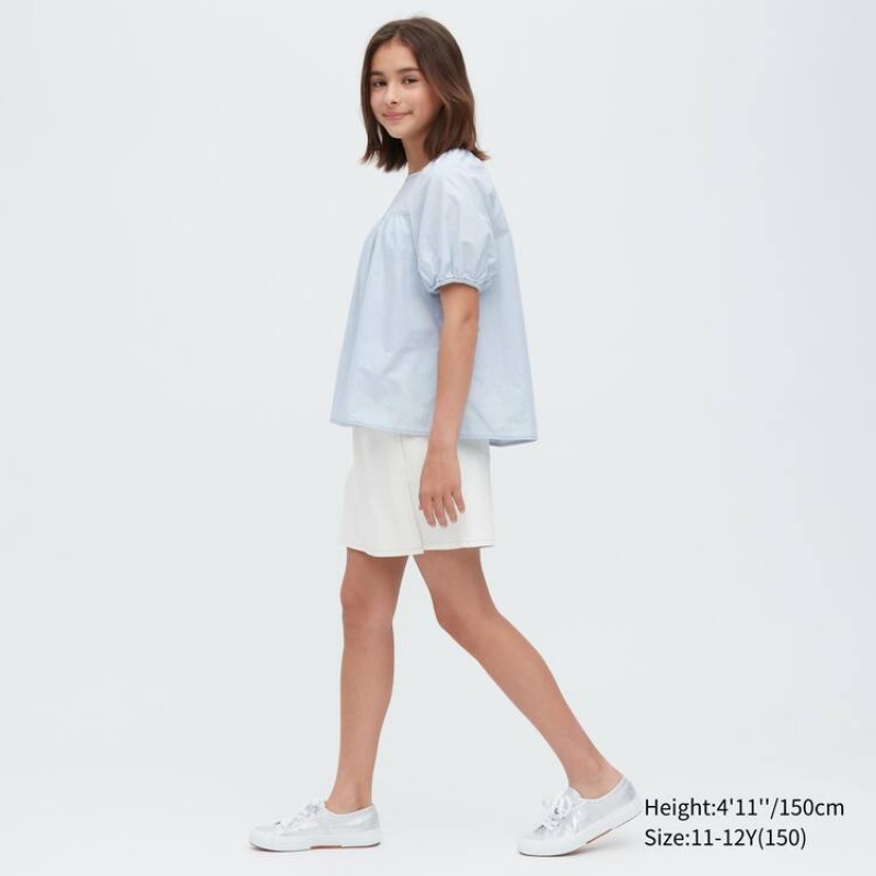 Kids' Uniqlo 100% Cotton Chambray Gathered Shirts Blue | XRUA-85126