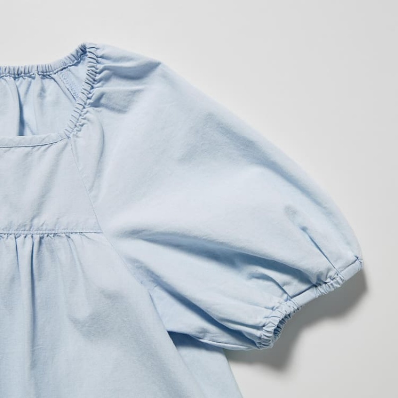 Kids' Uniqlo 100% Cotton Chambray Gathered Shirts Blue | XRUA-85126