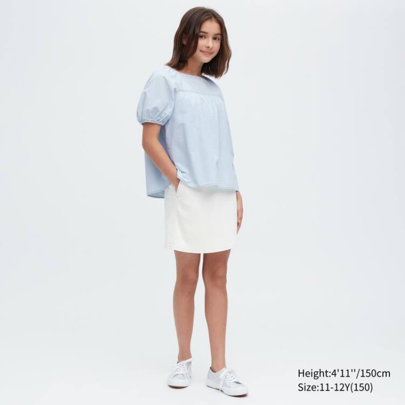 Kids' Uniqlo 100% Cotton Chambray Gathered Blouse Blue | FDKS-58709