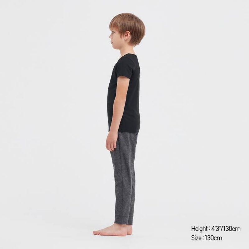 Kids' Uniqlo Airism Cotton Blend Scoop Neck Short Sleeved T Shirts Black | CLXT-16485