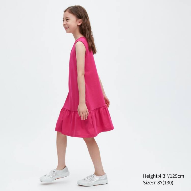 Kids' Uniqlo Airism Cotton Frill Sleeveless Dress Pink | QOMH-85746