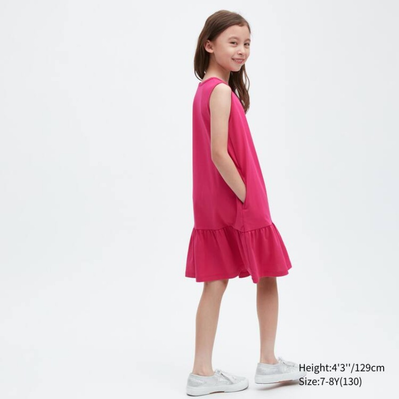 Kids' Uniqlo Airism Cotton Frill Sleeveless Dress Pink | QOMH-85746