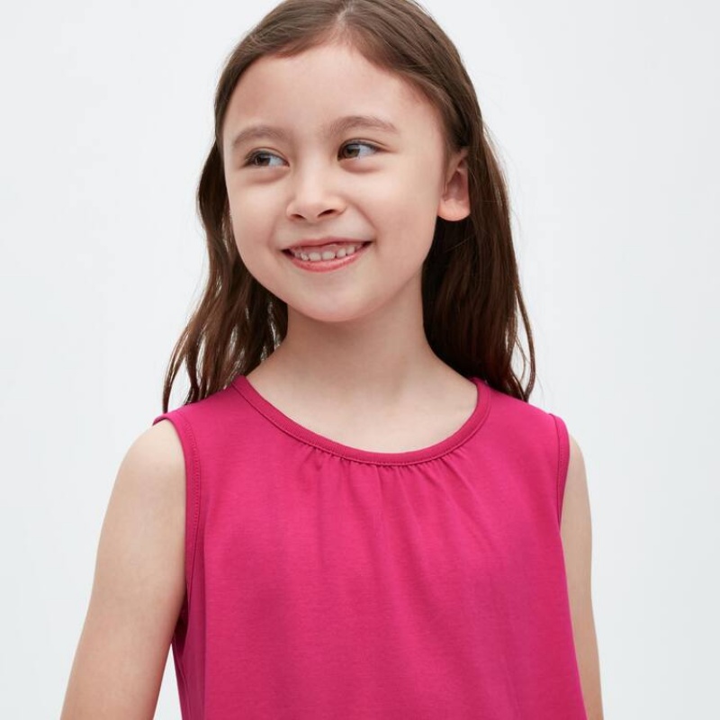 Kids' Uniqlo Airism Cotton Frill Sleeveless Dress Pink | QOMH-85746