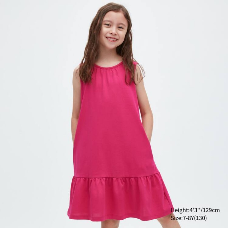 Kids\' Uniqlo Airism Cotton Frill Sleeveless Dress Pink | QOMH-85746