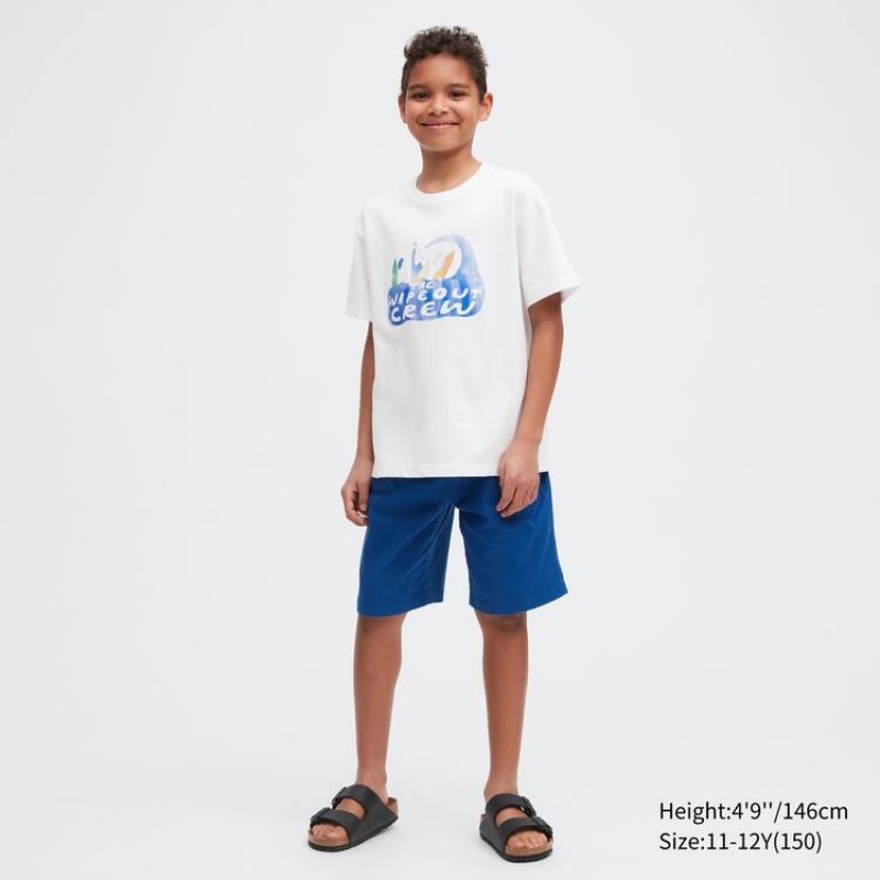 Kids' Uniqlo Airism Cotton Graphic Short Sleeved T Shirts White | MFHY-72536