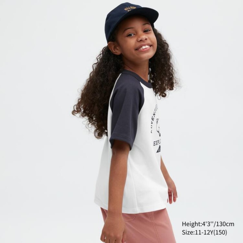 Kids' Uniqlo Airism Cotton Graphic Short Sleeved T Shirts White | FEMS-76310