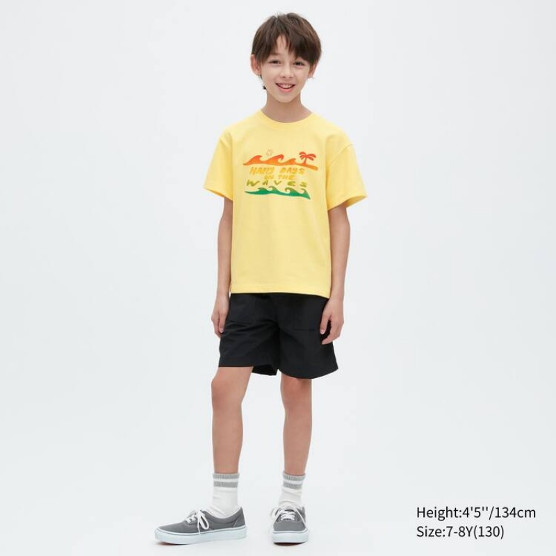 Kids' Uniqlo Airism Cotton Graphic Short Sleeved T Shirts Yellow | APCU-73096