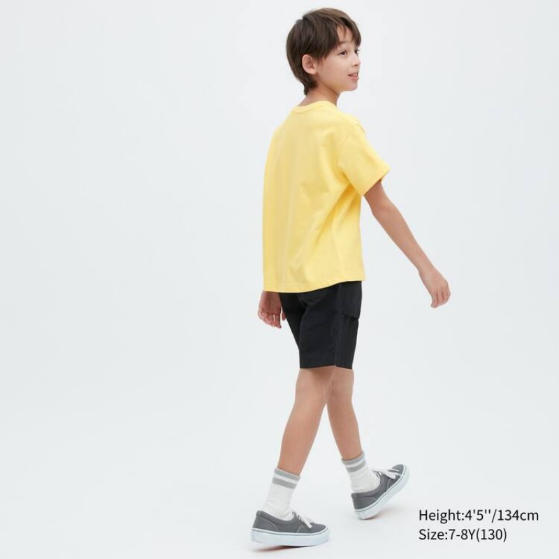 Kids' Uniqlo Airism Cotton Graphic Short Sleeved T Shirts Yellow | APCU-73096