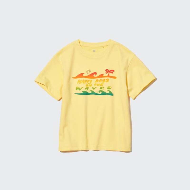 Kids' Uniqlo Airism Cotton Graphic Short Sleeved T Shirts Yellow | APCU-73096