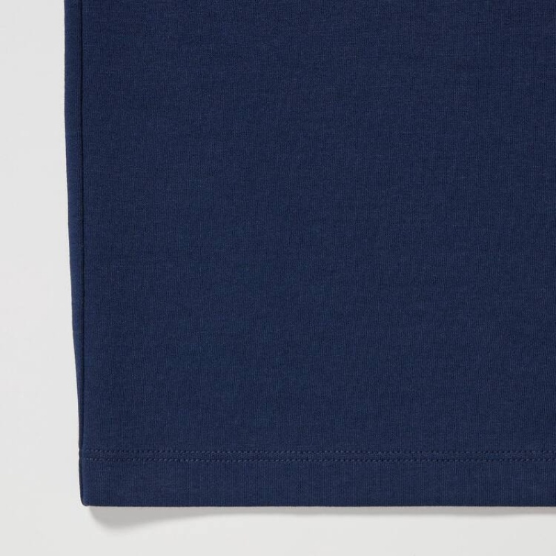 Kids' Uniqlo Airism Cotton Graphic Short Sleeved T Shirts Navy | TFIU-25610