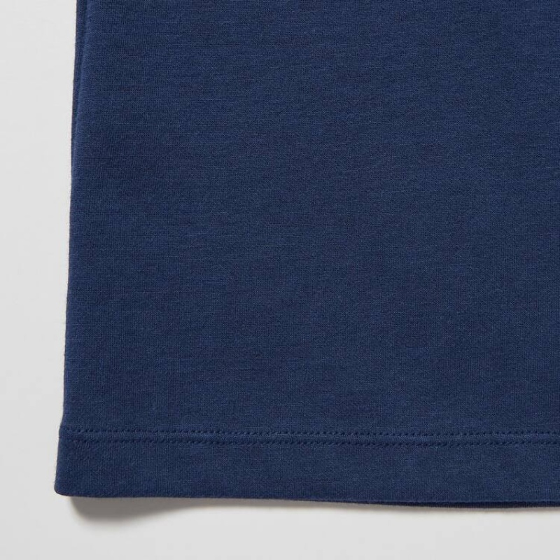 Kids' Uniqlo Airism Cotton Graphic Short Sleeved T Shirts Navy | FRWY-41723