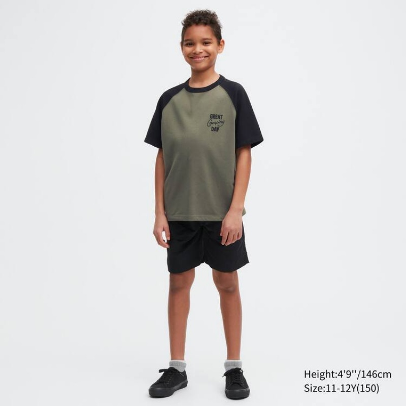 Kids' Uniqlo Airism Cotton Graphic T Shirts Olive | QCVG-31605