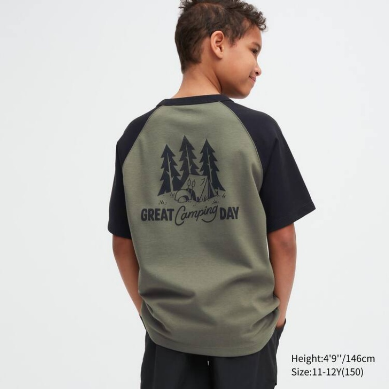 Kids' Uniqlo Airism Cotton Graphic T Shirts Olive | QCVG-31605