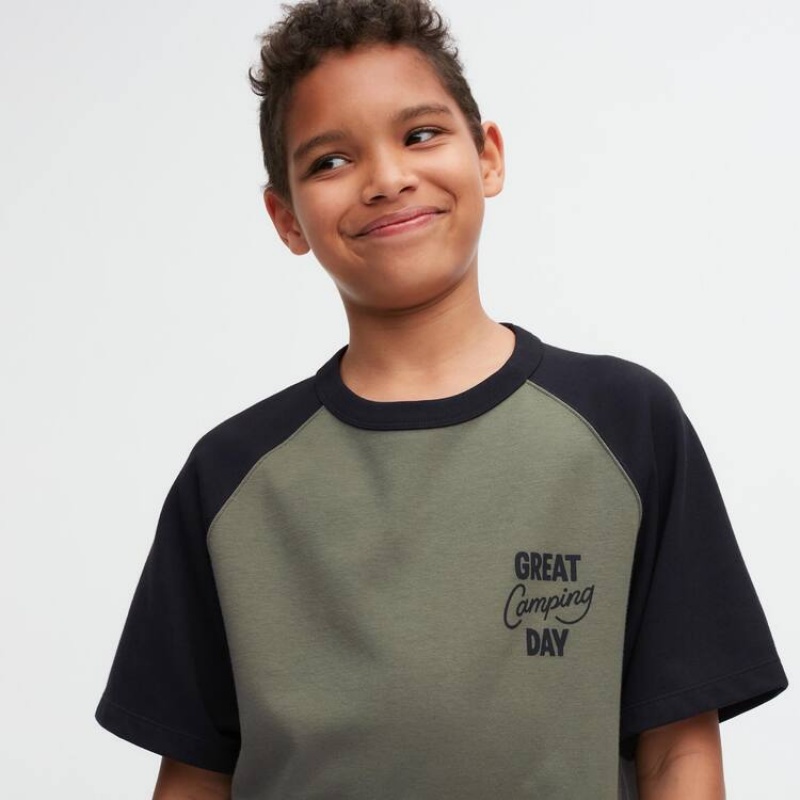 Kids' Uniqlo Airism Cotton Graphic T Shirts Olive | QCVG-31605