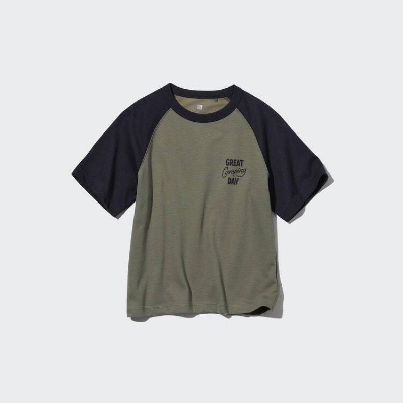 Kids' Uniqlo Airism Cotton Graphic T Shirts Olive | QCVG-31605