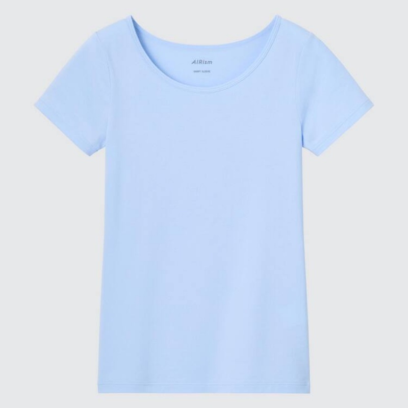 Kids' Uniqlo Airism Cotton Scoop Neck T Shirts Light Blue | WFQH-90253