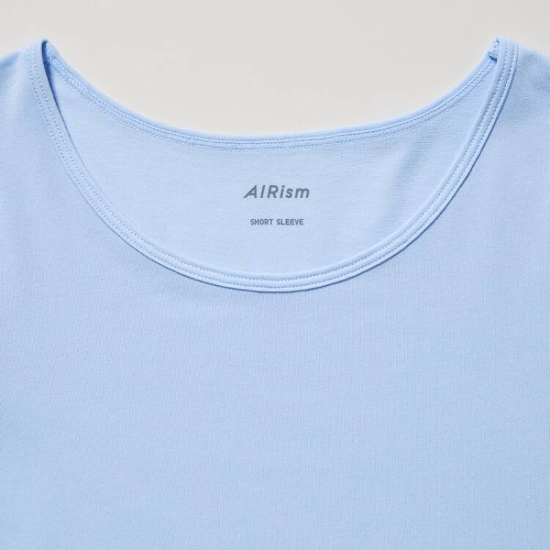 Kids' Uniqlo Airism Cotton Scoop Neck T Shirts Light Blue | WFQH-90253